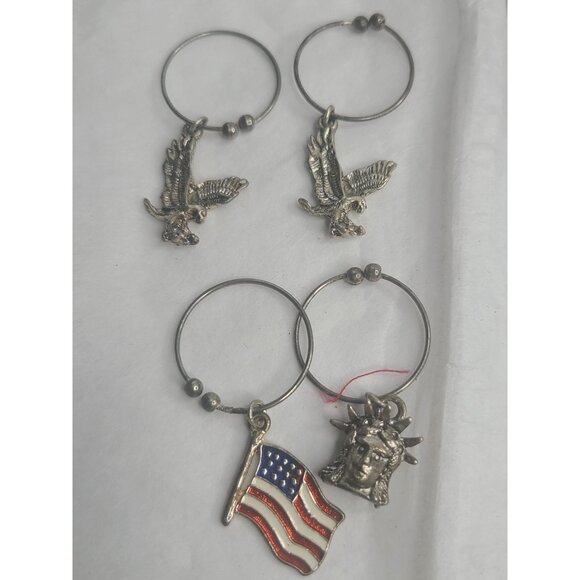 Vintage Wine Glass Charms Set Of 10 Patriotic & Americana Themed Metal Charms En - Picture 6 of 8
